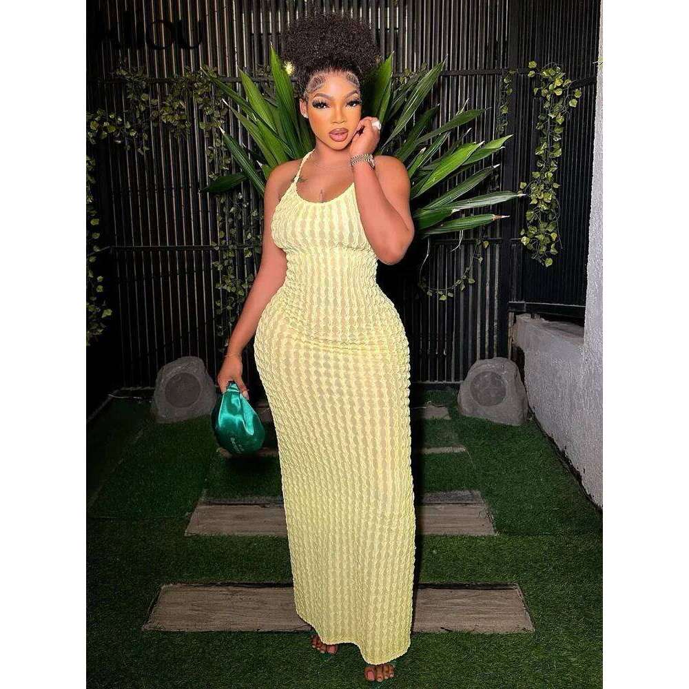 Kliou Solid Ruched Spaghetti Strap Bandage Maxi Dress Women Casual Sleeveless Backless Bodycon Ladies Party Streetwear Dresses C260312