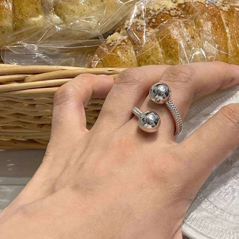 BF CLUB 925 Sterling Rings for Women Fashion Geometric Handmade Irregular Double Balls Ring Party Christmas Gift H260312