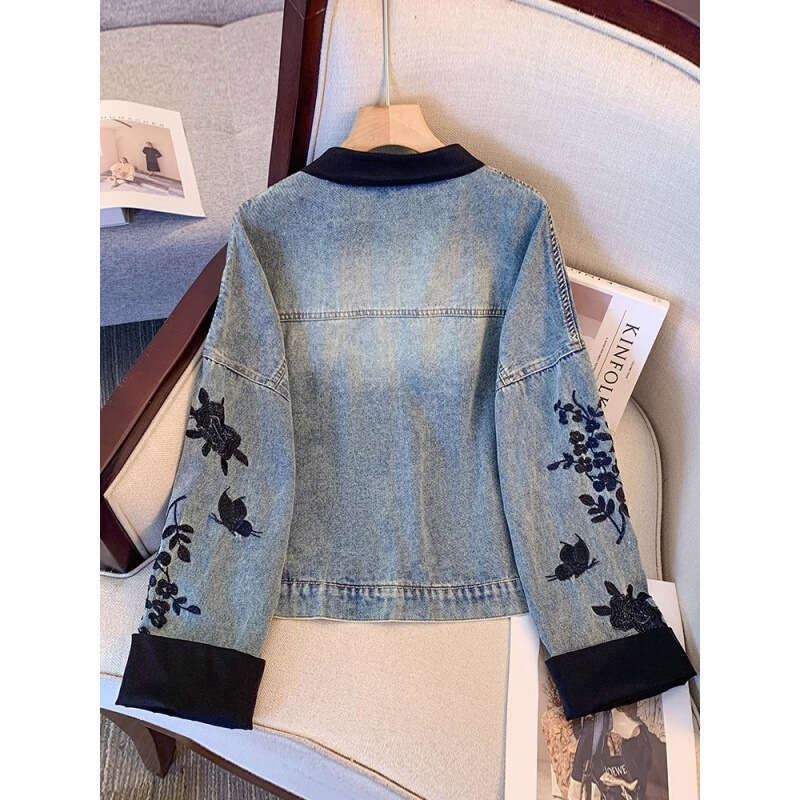 Mardi Hefxessdr New Chinese Style Stand Collar Denim Jackets 2026 Spring Embroidery Coat Women Y2k E-Girl Long Sleeve Loose Tops Mujer coat spring wom