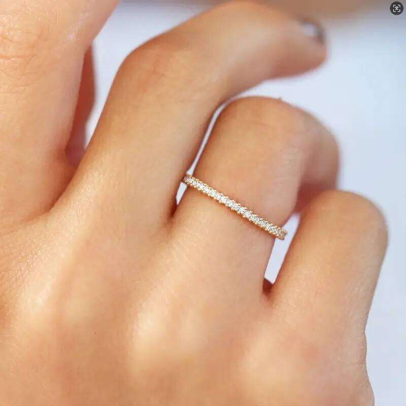 Lnngy 14k Gold Plated 2mm Petite Moissanite Eternity Ring Bague Argent 925 Silver Certified Rings For Women Finger Jewelry H260312