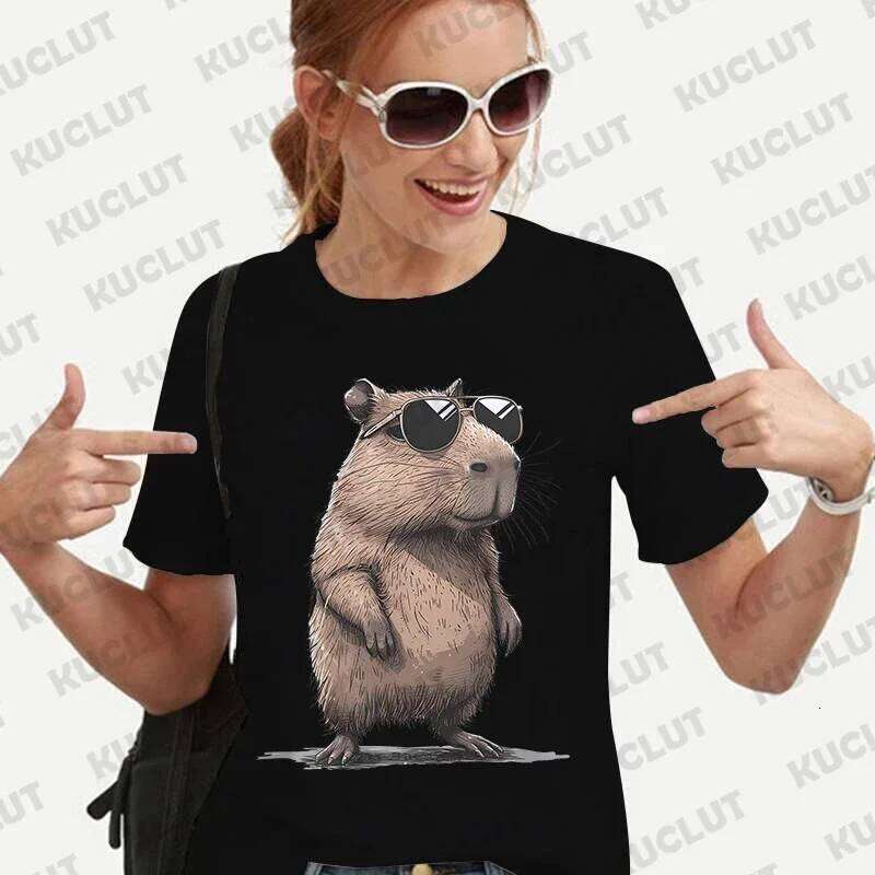 Capybara Graphic T-shirt Short Sleeve Tees Cute Summer Clothes Women Aesthetic Clothing Fashion Casual Basic Y2k Tops Z260312