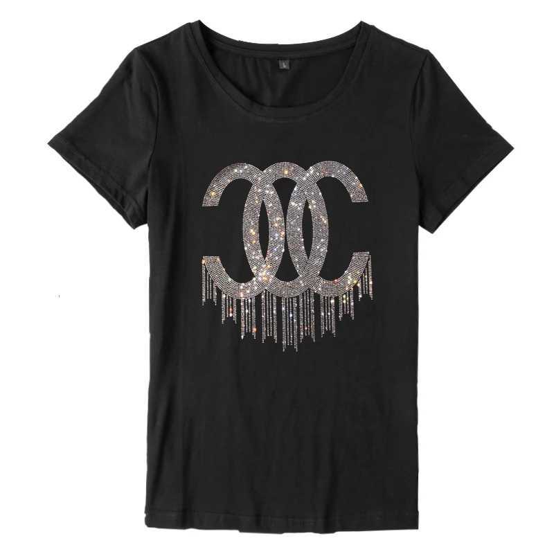 New Harajuku Female Tshirt Hot Sale Womens T shirts Short Sleeve Letter Rhinestones Women Clothing T-shirtsT260312