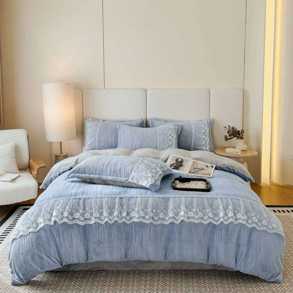 Thickened Carved Milk Velvet Bedding Bedroom Decor Coral Fleece Winter Warm Four-Piece Set Duvet Cover Pillowcase Bed Sheet H260312 - view 4