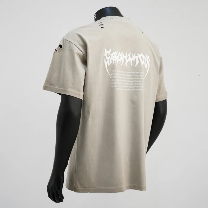 Fashionable retro short sleeved Tshirt with mens scratch n for summer 2025 street style loose casual clothing 260228