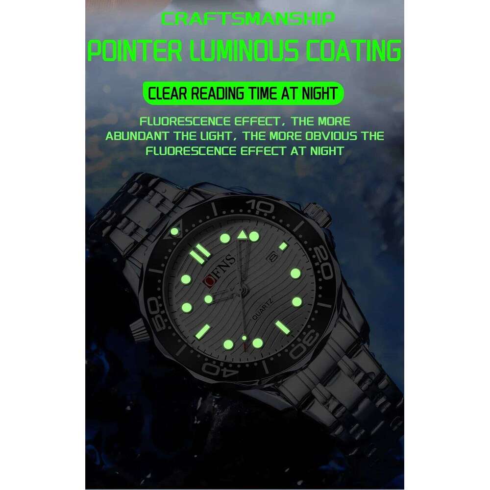 OFNS Top Brand 7102 New Sports Waterproof Luminous Calendar Fashion Trend Steel Strip Men's Quartz Watch