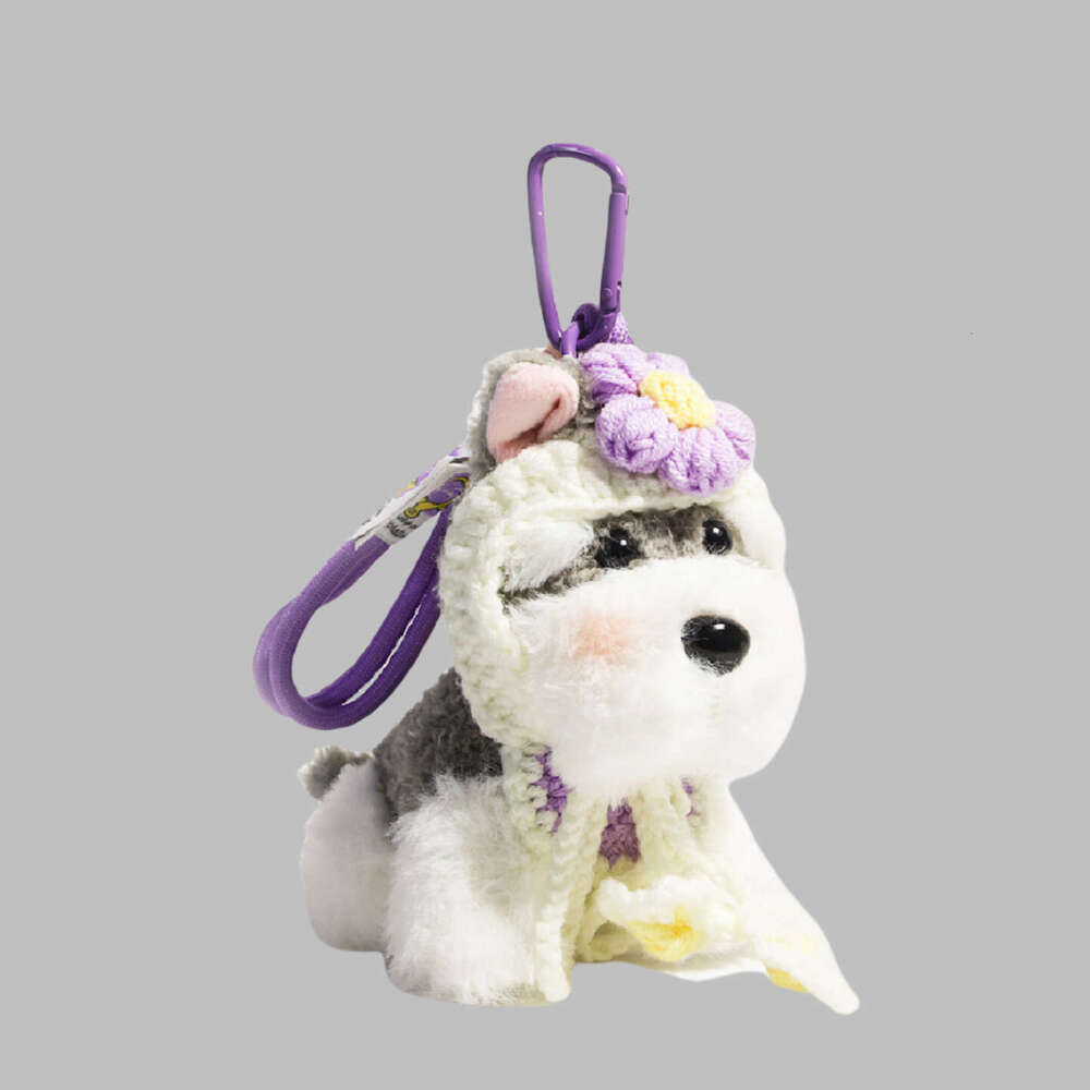 Wholesale Cute Schnauzer Puppy Bag Girls Plush Doll Backpack Pendant Flower Keychain Gift