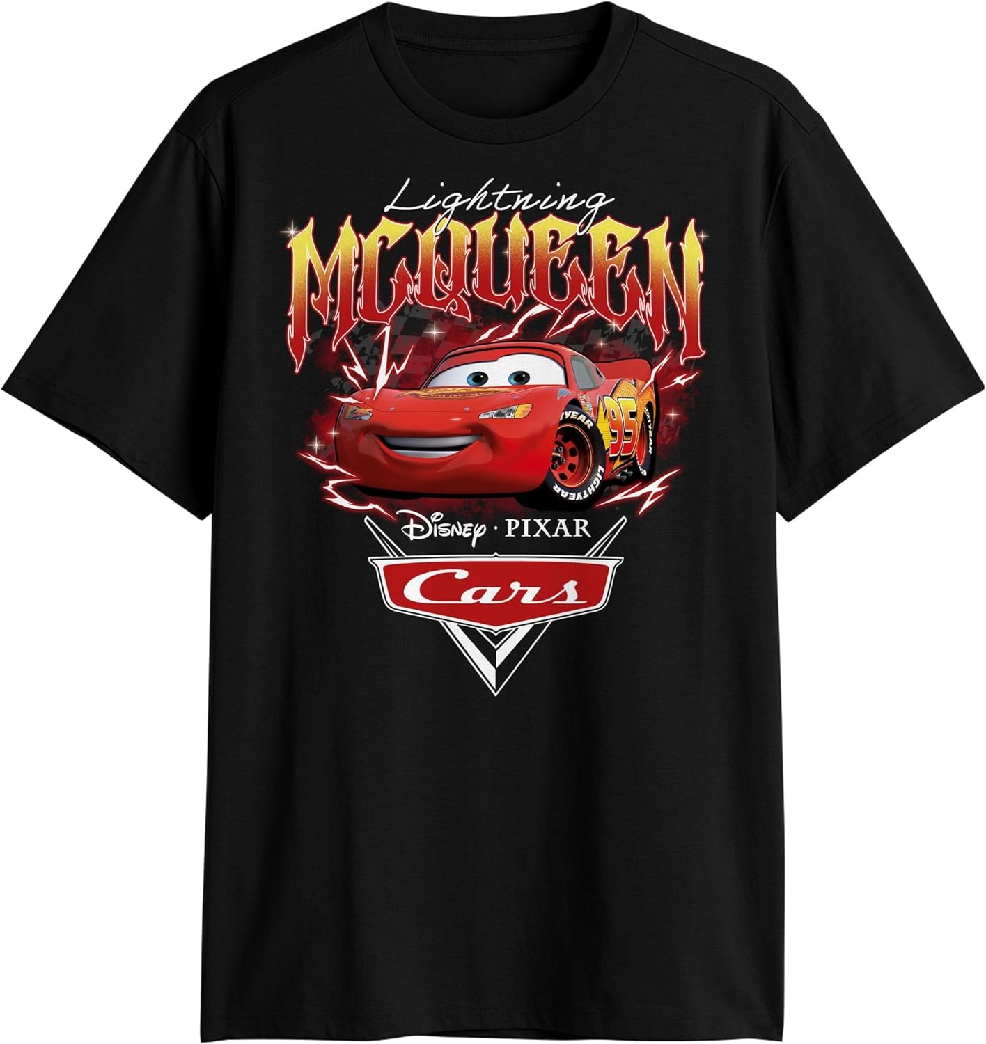Disney Mens Woman Cars Lightning McQueen T-shirt Fashion T Shirt Unisex Short Sleeved Tee Cotton Soft Breathable Lightweight Tops