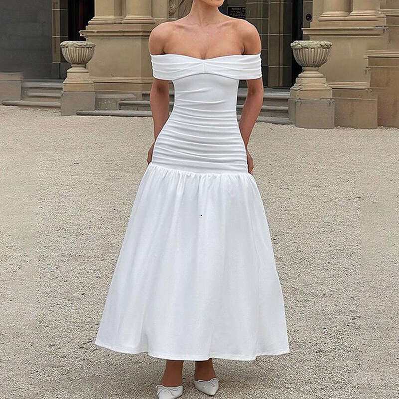 European and American cross-border 2025 spring new women's fashion French-style off-shoulder slim-fit backless dress