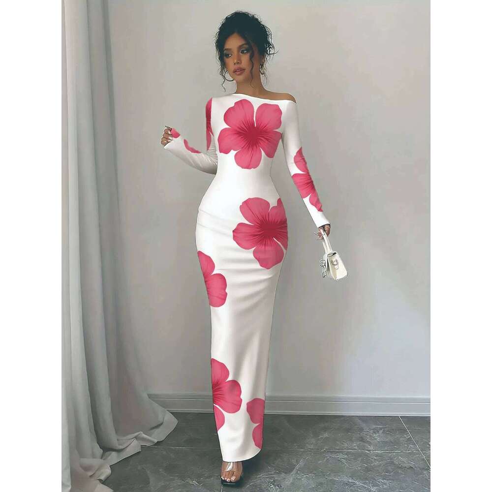 Autumn new style individual solid color trendy elegant high-waist long-sleeved figure-hugging bodycon dress sexy C260312