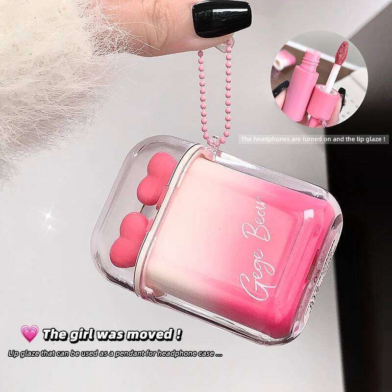 GEGE BEAR Heart-beating Water Gloss Velvet Combination Two-pack Mirror Matte Headphone Shaped Pendant Lip Glaze W260311