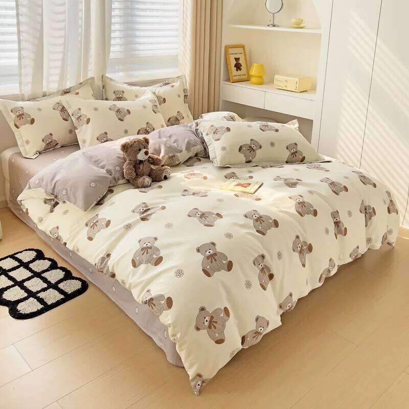 Cute Bear Duvet for Teens, 3-Pieces Set 100%Cotton Comforter Cover with Pillow Shams, Soft Comfortable Kids Bedding H260312