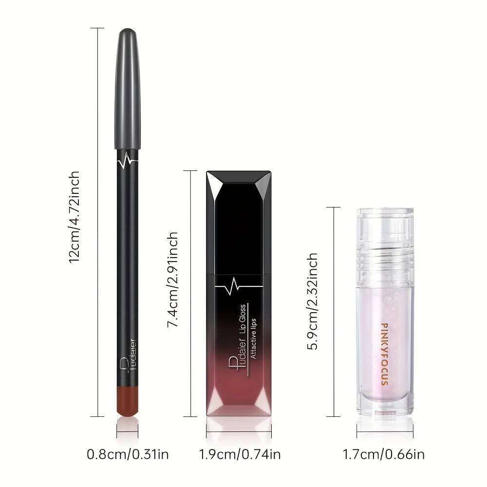 3PCS Ombre Kit: Liner Gloss + Lip Oil, Gradient Lips Makeup, Nude Shades, Hydrating, Non-Sticky W260311