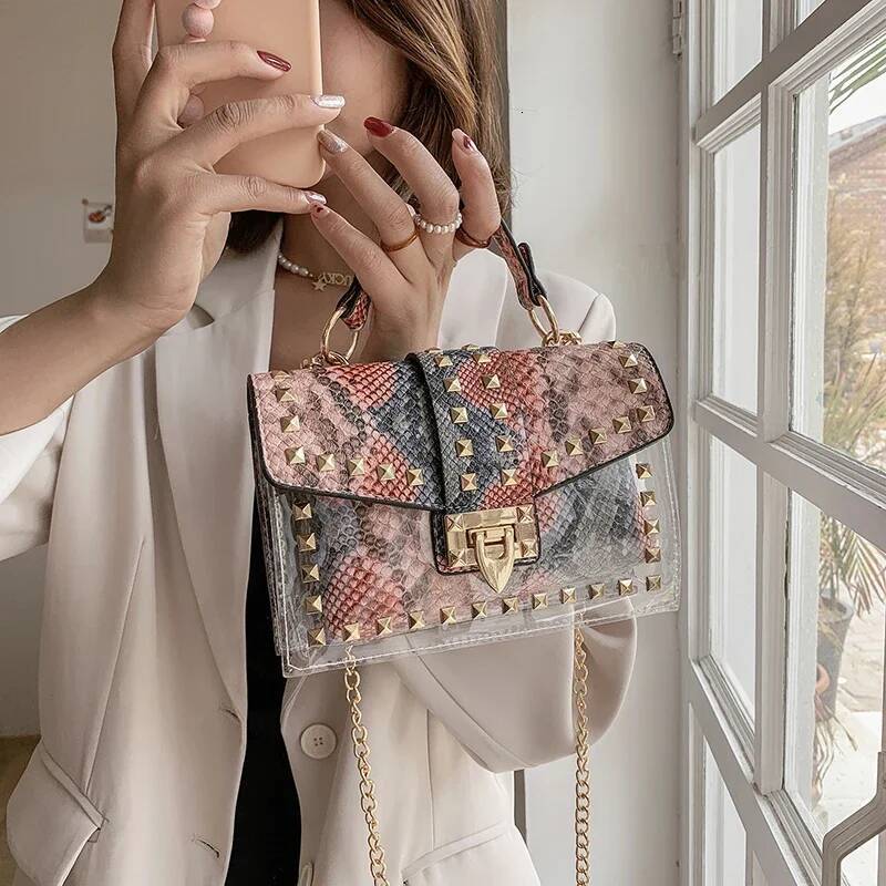 Graffiti Women's Shoulder 2025 New Serpentine Purses and Handbags Small Leather Fashion Chain Summer Transparent Bag Woman
