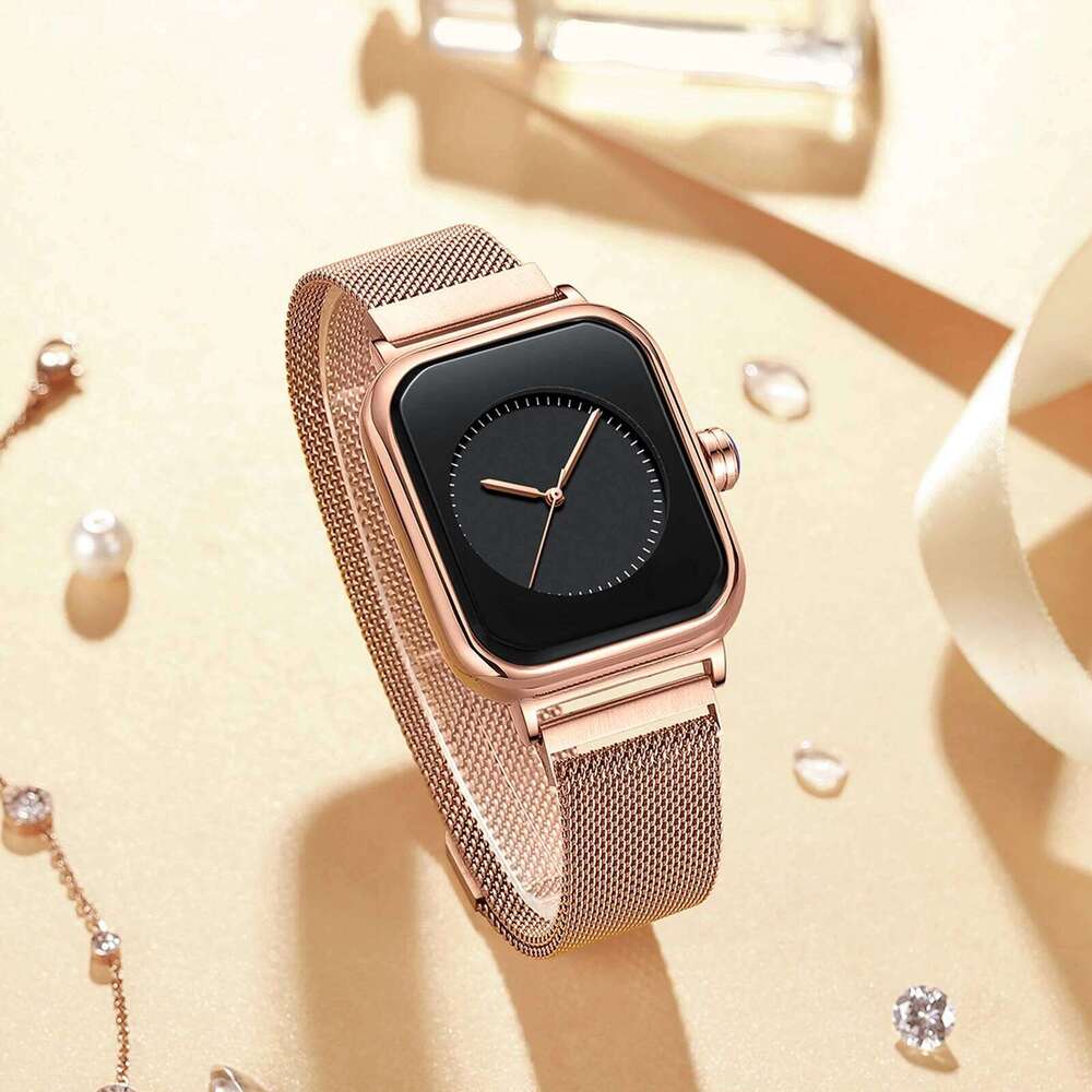 VA VOOM Brand Square Watch Magnet Stainless Steel Mesh With Quartz Movement Rose Gold Minimalist Women Dress Wristwatch