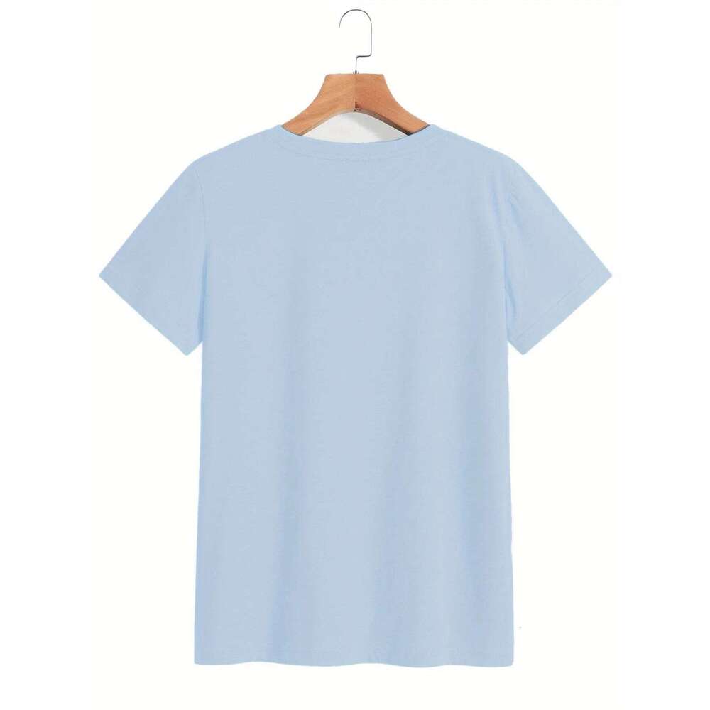 Women's light blue Autism Awareness Puzzle heart print T-shirt, short sleeve crew neck casual summer top Z260312