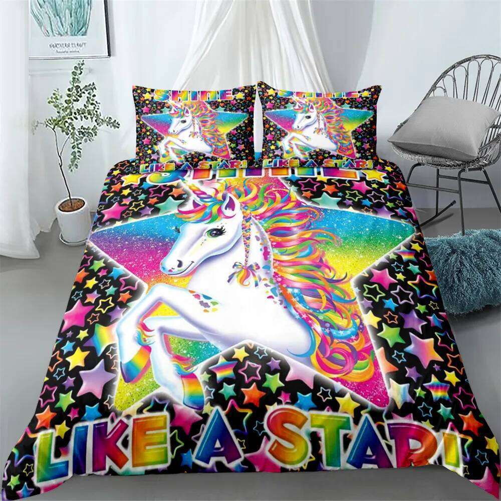 Popular Unicorn Duvet Cover Single Twin Double Queen Super King Size Bed Linen Set H260312
