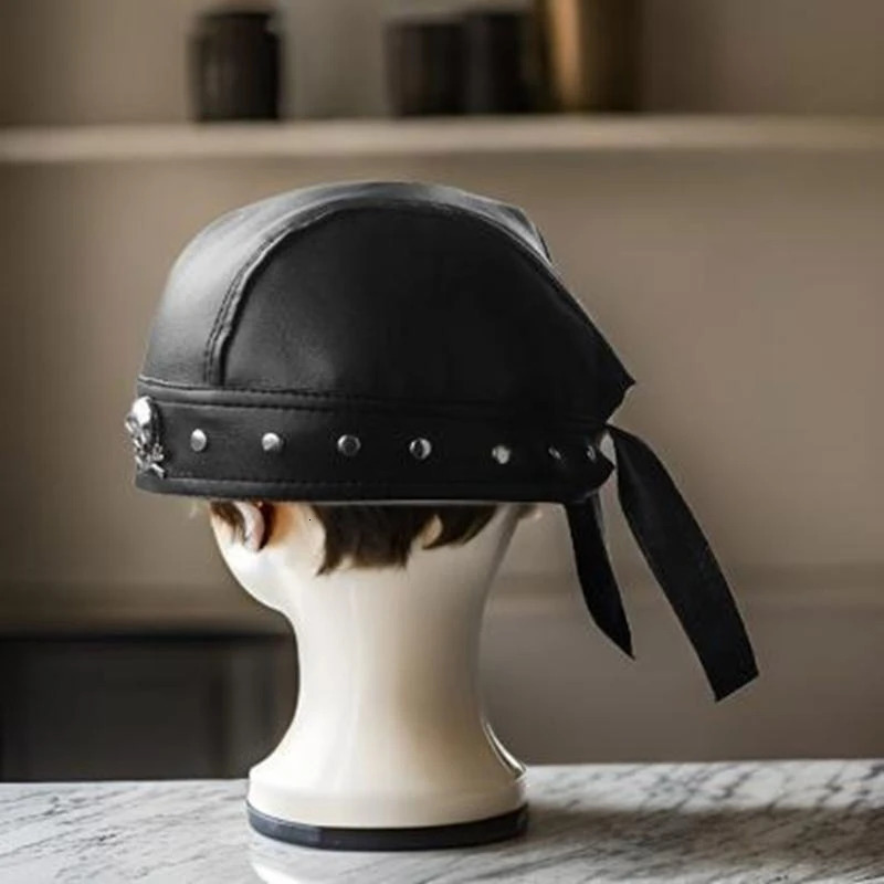 652F Hip Hop Grunge Po Props Skull Durag for Dating Pography Cabbie Headwear Rivet Studded Hat 260304