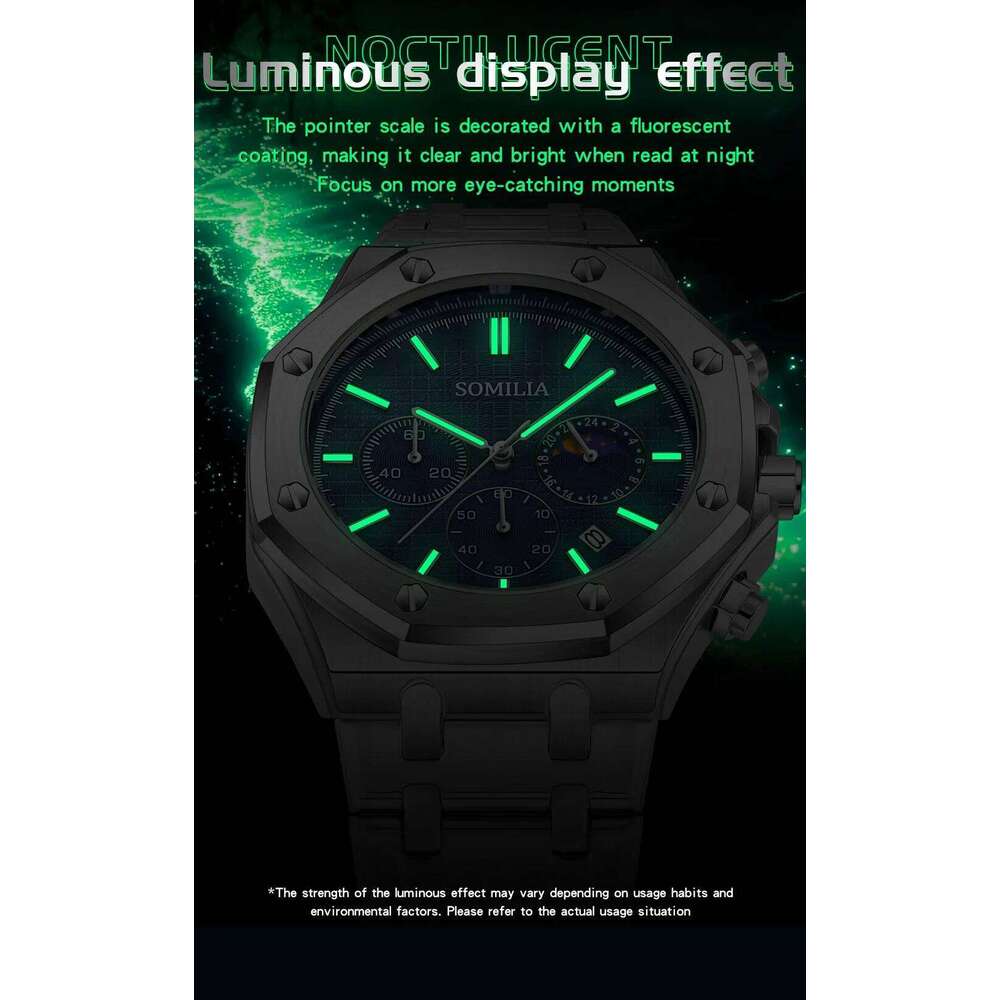 SOMILIA 2311 Fashion Three Eye Six Pin with Waterproof and Luminous Steel Strip, Business Men's Quartz Watch