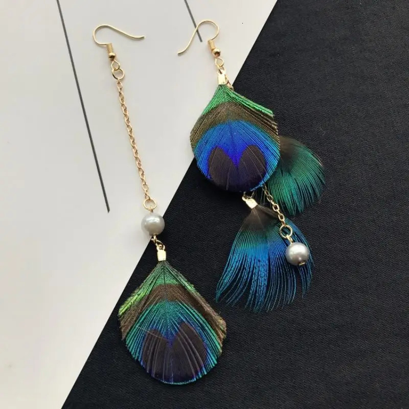 Unique Feather Earrings Peacock Feathers Vintage Exaggerate Boho Trendy Women Statement Jewelry 2024 260309