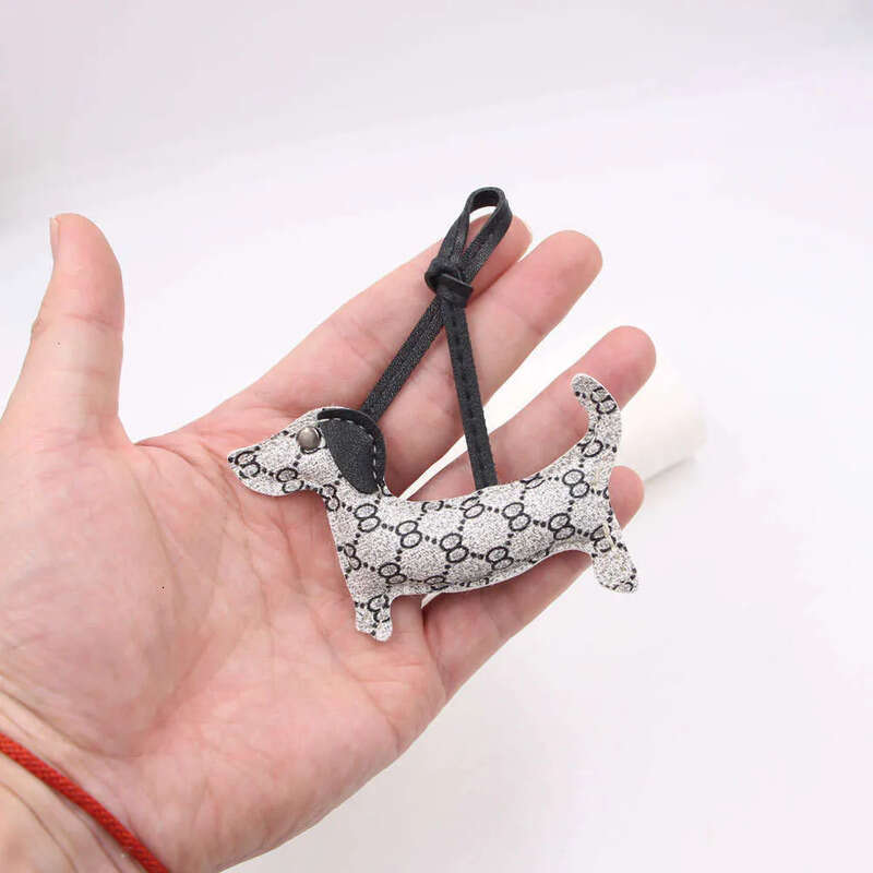 Designer Dachshund Bag Charm, Trendy Monogram Pattern, Leather Knotted Lanyard, 3D Dog Pendant, Bag & Clothing Accessories, Fashion Daily Decor