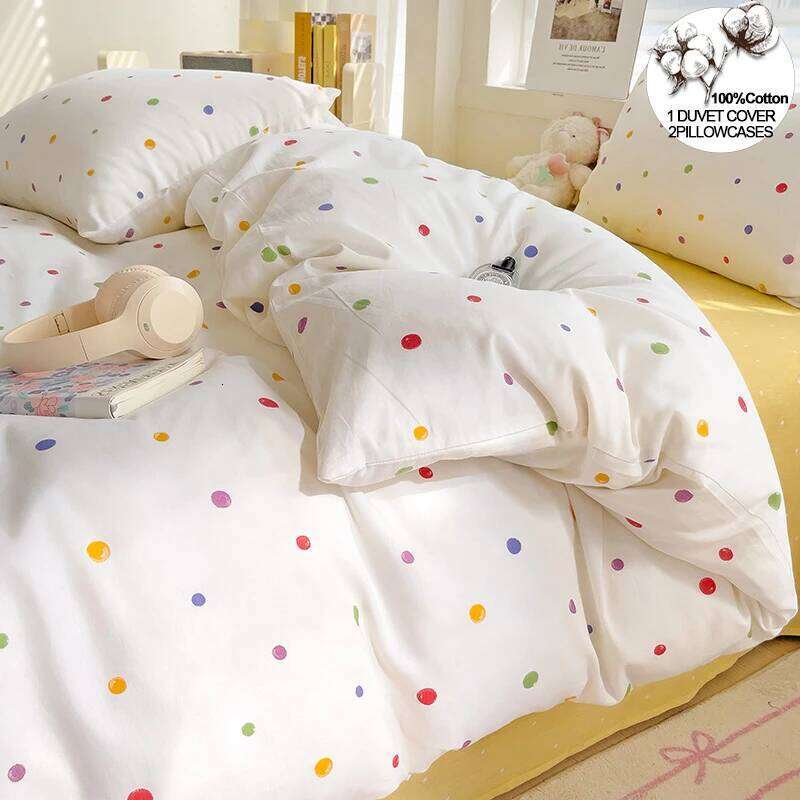 Adorable Minimalist 100% Cotton Duvet Cover Set with Pillowcases - Single or Double Bed Sizes, Add Touch of Cuteness to Bedroom H260312