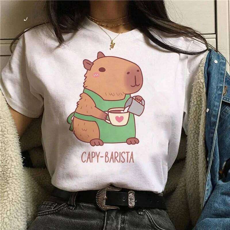 Girl Capybaras T Shirt Female Casual Top Clothes Funny Capybara Tshirt Women T-Shirt Capibara Cartoons Z260312