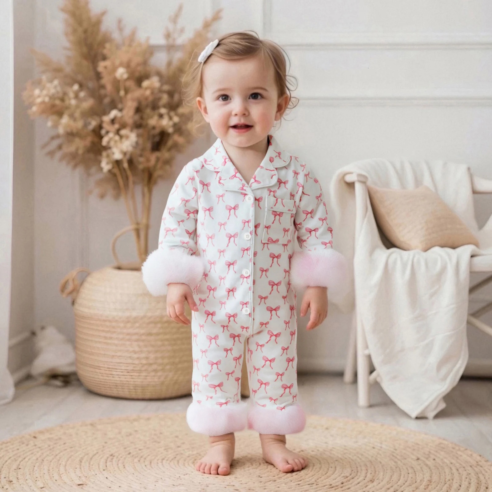 024M Baby Girl Boy Fall Button Down Silk Satin Pajamas Romper Jumpsuit Long Sleeve Nightgown Pjs Sleepwear 260311