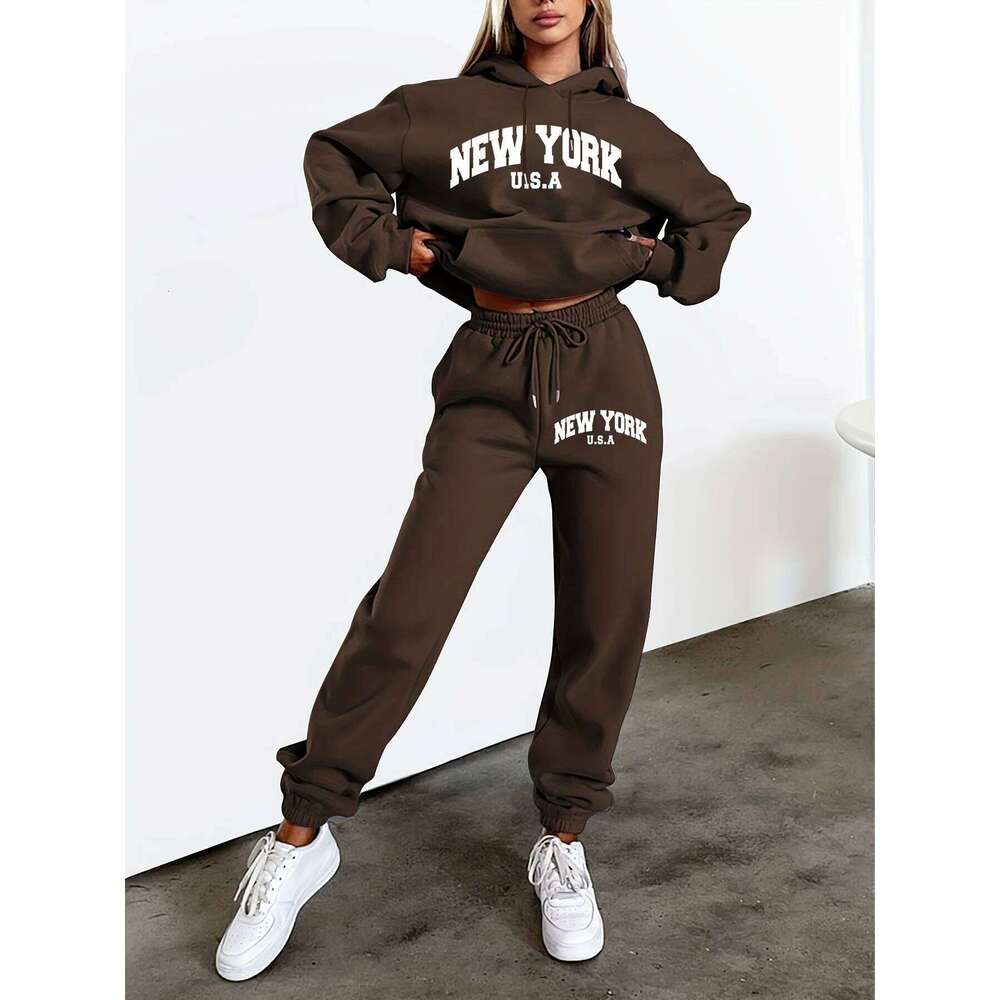 women Hoodies+sweatpant set Hip Hop Street Casual Printed Hoodie Oversize Loose New Sweatshirts Autumn Warm Fleece Clothing C260312