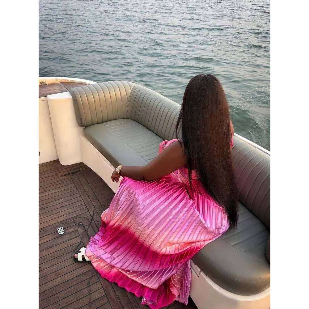 Women's Halter Top Prom Dresses Pleated Elegant Pink Backless Maxi Summer Dress Evening Wear Sexy Outfit C260312