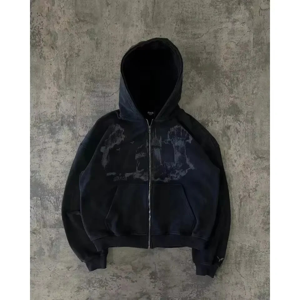 Man Hoodie Y2k Goth Streetwear Men Hip Hop Streetwear Harajuku Gothic Pattern Zip Up 90s Graphic Sweatshirt Japanese Anime 260311