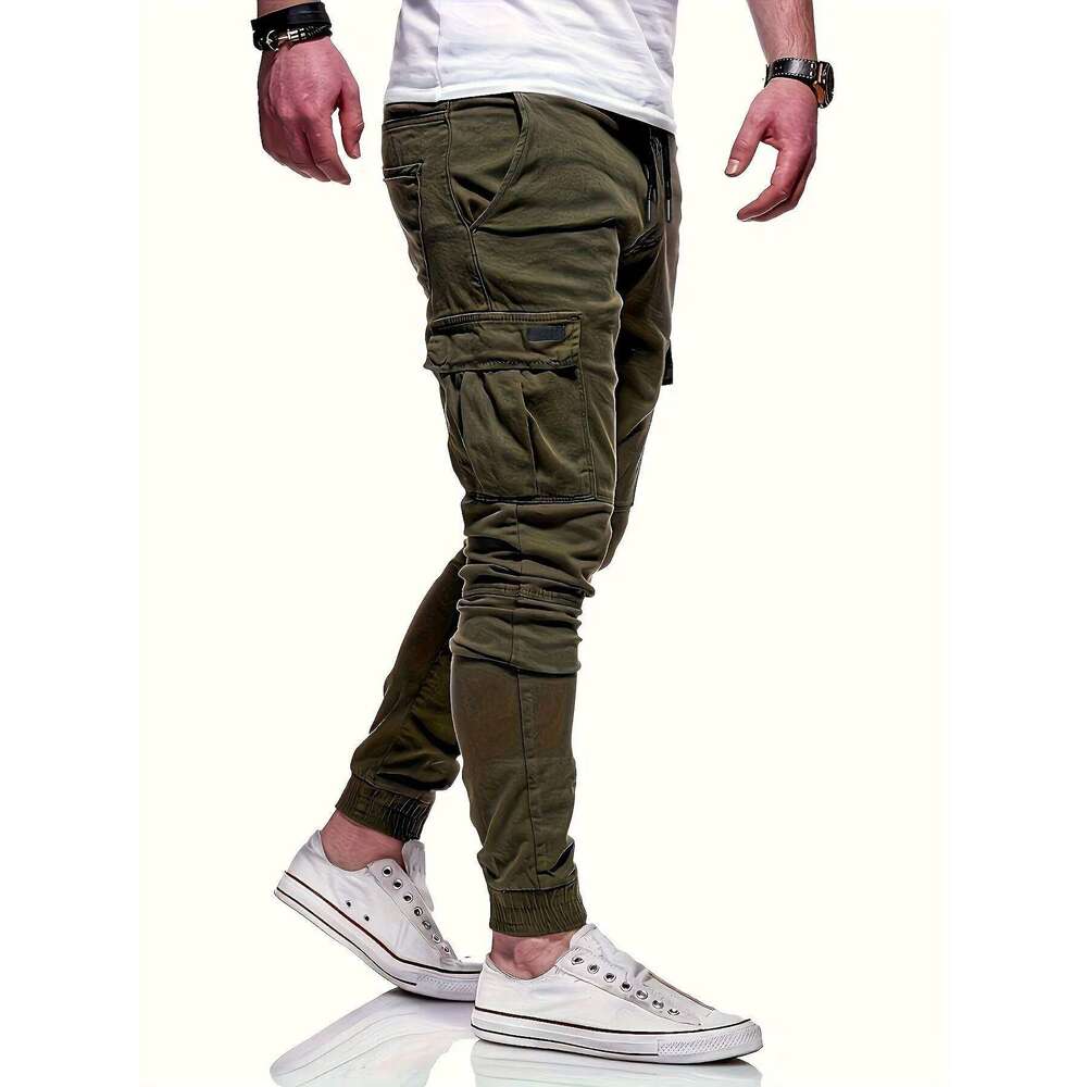 Men's drawstring loose multi pocket pants, spring and autumn outdoor, men's work pants