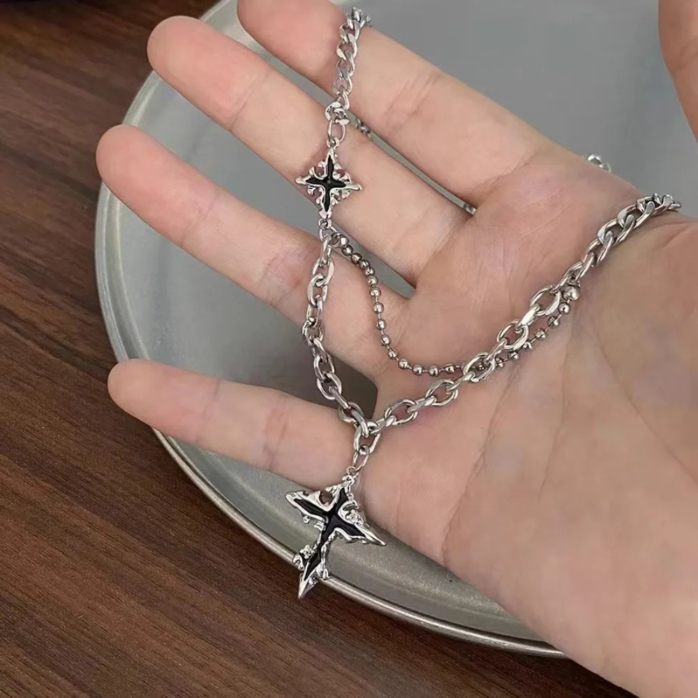 Hiphop Punk Long Cross Necklaces for Women Men Punk Double Layer Splicing Chain Necklace Charm Trend Neck Jewelry Halloween Gift 260311