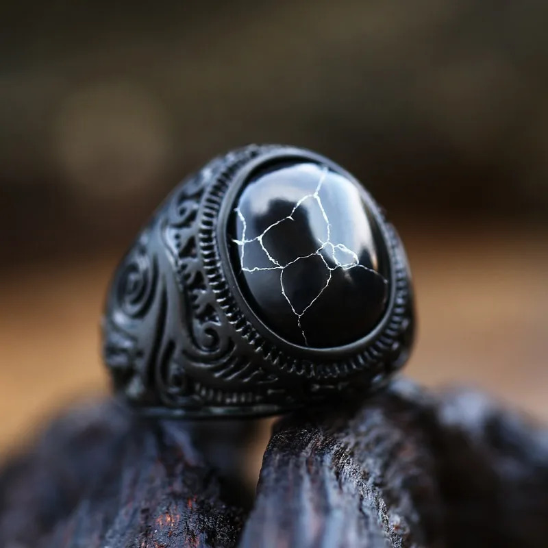 Vintage Handmade Turkish Black Zircon Rings Retro Men Stainless Steel Tiger Eye Stone Rings Classic Wedding Engagement Jewelry 260310