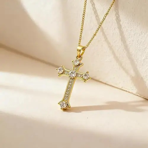 Micro-inlaid Zircon Cross Necklace Pendant Steel High-Grade All-match Jewelry Clavicle Chain Fashion Accessory 260311