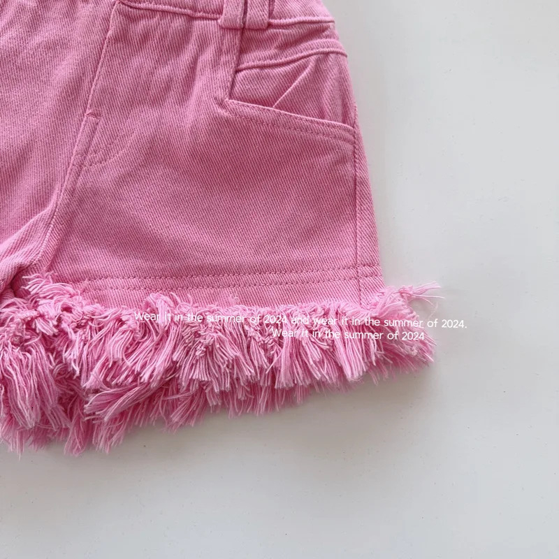 Summer Girls Tassel Denim Shorts Korean Childrens High Waist Loose Jeans Short Pants Girl Fashion Thin pants 27Years 260311
