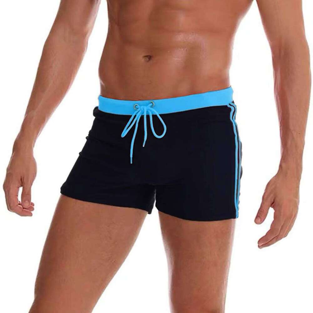 Solid Stitching Comfortable Fashion Swimming Shorts for Men Color Blocking Breathable Comfy Elastic Waist Pockets Sports Pants Z260312