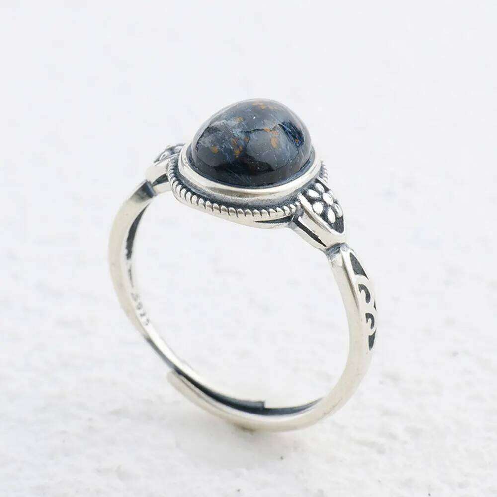 Adjustable 925 Sterling Silver Exquisite Retro Design, With 10*8 mm Natural Pietersite, For men and women's Ring Jewelry H260312