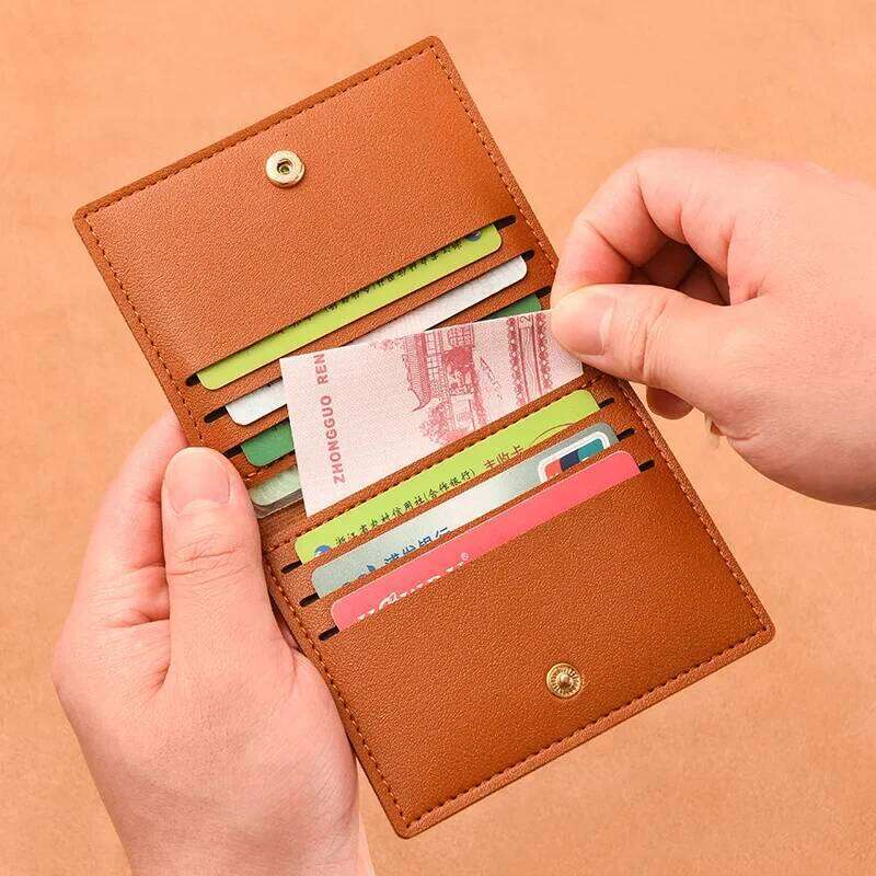 Ultra-thin Small Bank Multi Slot Women Men Credit Cards Bag Male Card Holder Solid Leather Wallet