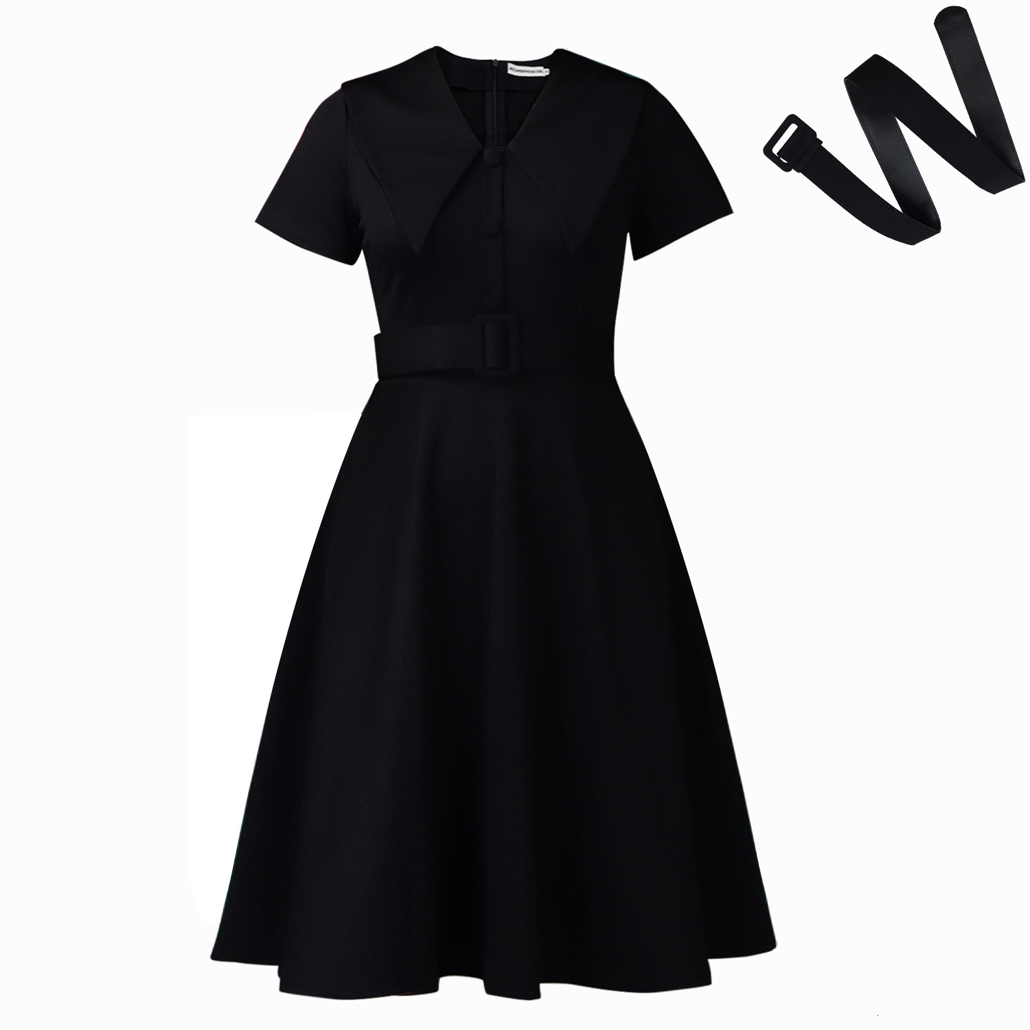 D588 Womens Fashionable Elegant Doll Collar Short Sleeve Stretchy Large Hem Dress