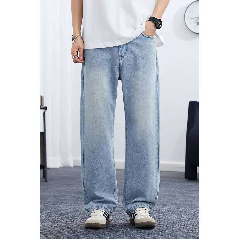 Spring/Summer Korean Style Straight Leg Lyocell Jeans Fashion Versatile Loose Thin Pants Men's Washed Retro 26Y0312