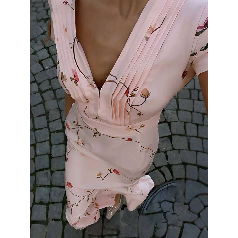 Tossy Elegant Printed V-Neck Long Female High Waist Bandage Slim Contrast Party Evening Women's Lace-Up Maxi Dress C260312