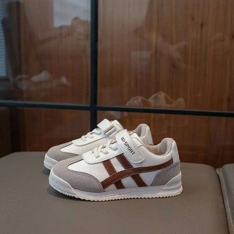 Children Sports Color Block Sewing Thread Hook Loop Round Toe Soft Soled Thick Flat Shoes Breathable Comfortable Non Slip H260312