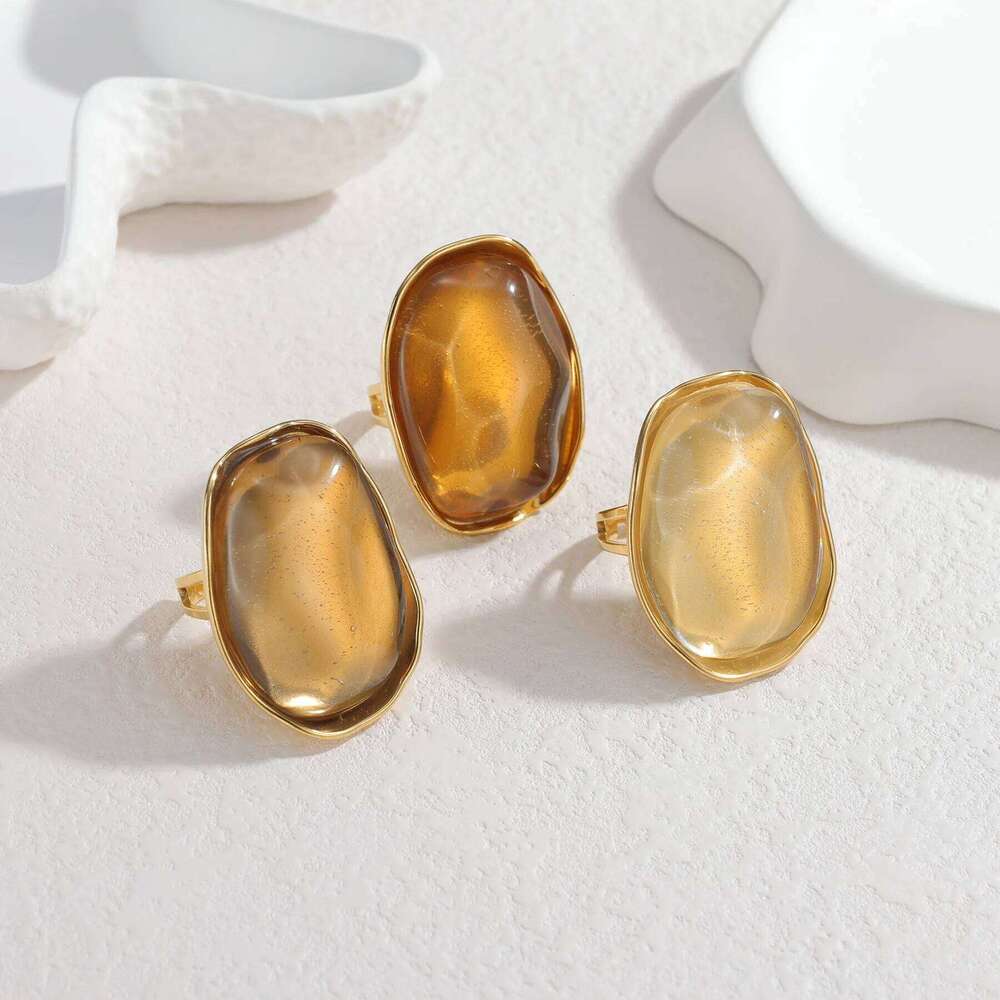 Vintage Fashion Gold-plated Stainless Steel Irregular Geometric Ring Luxurious Maillard Colored Jewelry Gifts For Men Women H260312