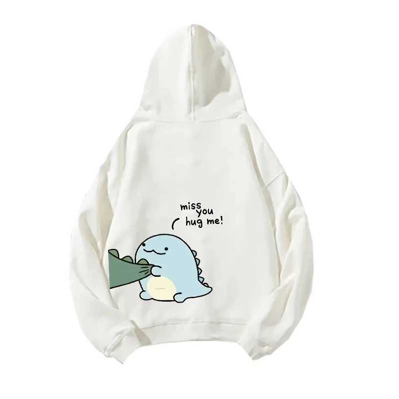 Autumn And Winter Cute Rock Dinosaur Fashion Print Mens Casual Harajuku Y2k Cartoon Couple Hoodie As a Gift for Couples M260312