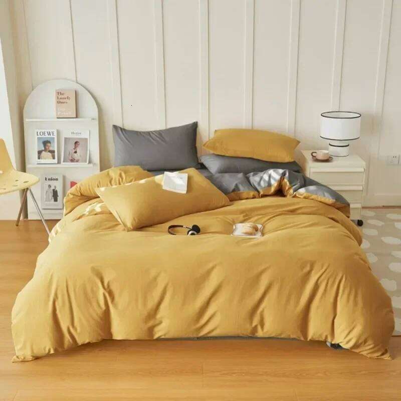 2025 new washed cotton double-spell four-piece set, natural light shooting bed fitted sheet type, household H260312