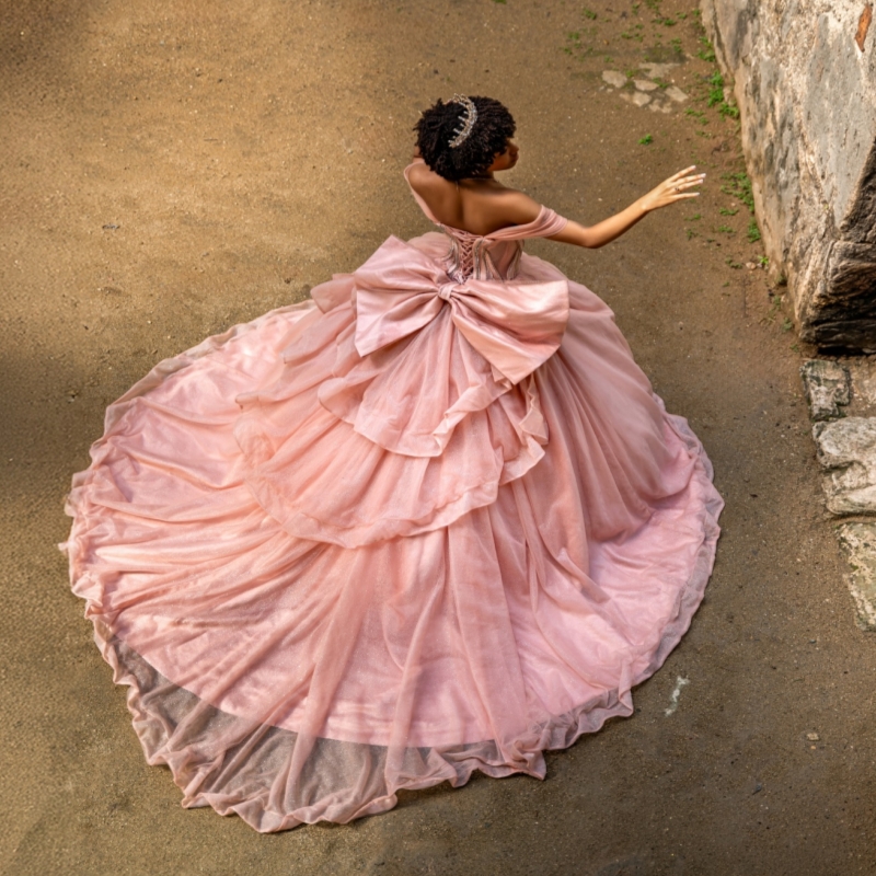 Pink Shiny Ball Gown Quinceanera Dresses 2026 Beading Crystal Bow Tull Corset Off Shoulder Sweet 16 Dress Vestidos De 15 Anos