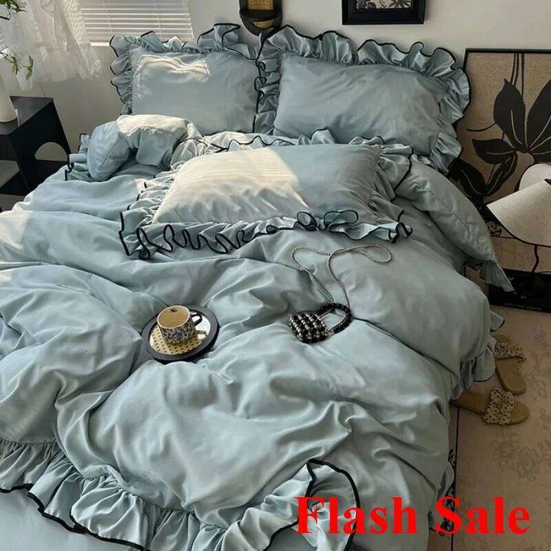 2025 Hot Sale ice Korean large washed silk four-piece set lace mattress cool bed sheet summer bedding H260312