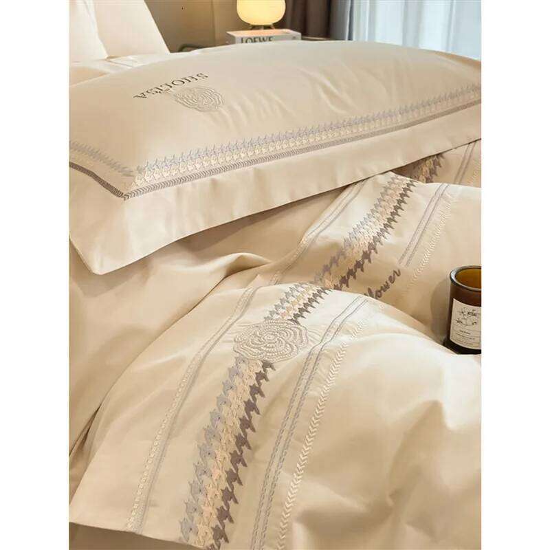 European light 120 pure four-piece set embroidered cotton quilt cover high-grade mattress bedding H260312