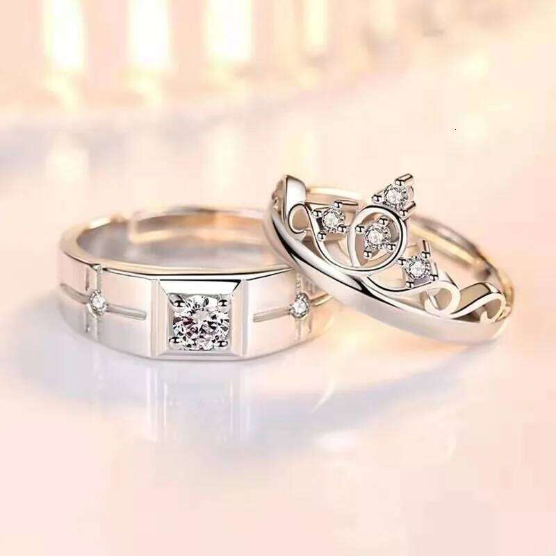 Luxury Zircon Couple Paired Rings for Women Men Shiny Crown Flower Heart Promise Finger Ring Lover Anniversary Wedding Jewelry W260311
