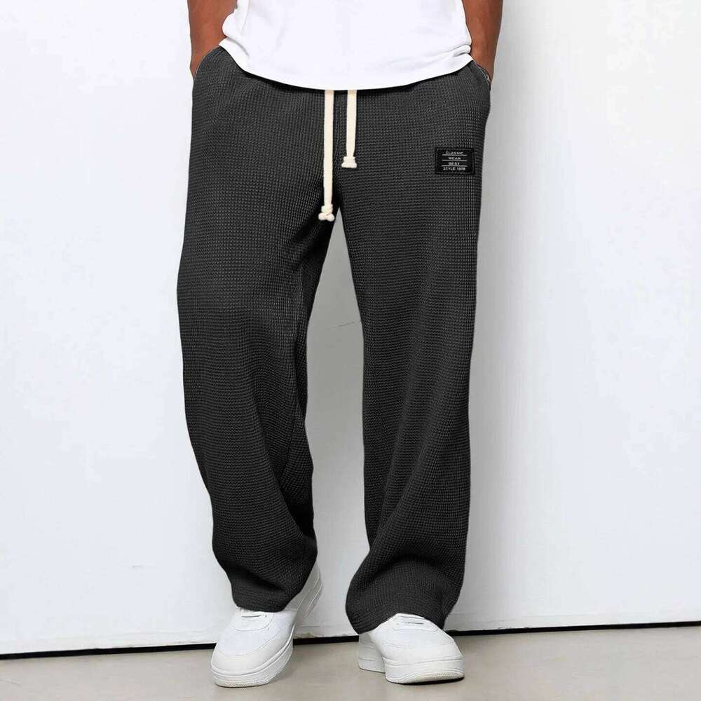 2026 New Men's Waffle Knit Sweatpants Loose Fit Joggers Casual Trousers Straight Wide Leg Lounge Pants